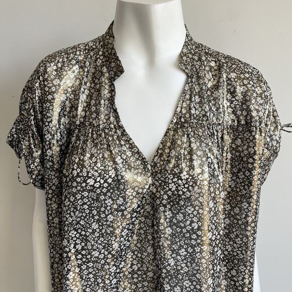 Anthropologie Current Air Metallic Gold Shimmer Ditsy Floral Top Size Small - Picture 3 of 11